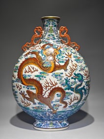 A Rare Doucai Seawater Dragon Pattern Double-Ears Vase?