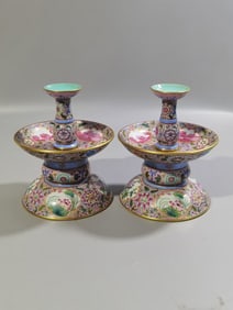 A  pair of Rare Enamel Outline in gold Flower Pattern  Candlestick