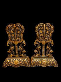 A Pair of Rare Copper Gilt Eight Treasures Screens