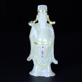 A Rare Hetian Jade Gold-Wrapped God of Wealth