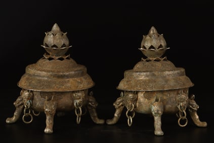 A Pair of Rare Four-Legged Hollow Incense Burners