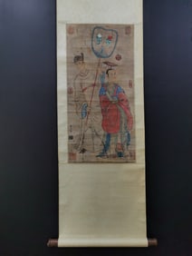 A vertical scroll of Chinese ink figure painting on silk