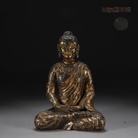 A Rare Bronze Amitabha Seated Statue with Mud Gold