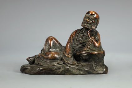A Rare Coppery Arhat Brush Holder