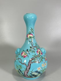 A Rare Famille-Rose  Flower Bird Pattern  with poem Vase