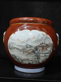 A Rare Imitation Wood Grain GlazeLandscape Pattern Vat