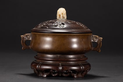 A Rare Bronze Body Double-Ears Censer