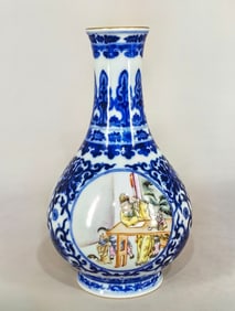 A Rare Blue and White Lotus Figure Pattern Vase