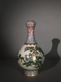 A Rare Famille-Rose Pine and Crane Pattern Vase