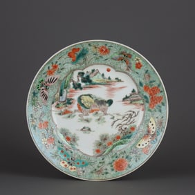A Rare Wucai Butterfly Flower Beast Pattern Plate