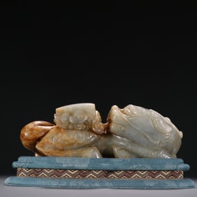 A Rare Hetian Jade Qilin Delivering Books Ornament