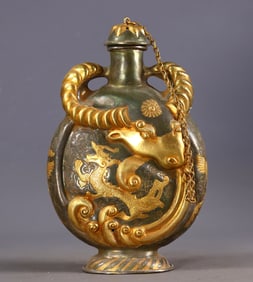 A Rare Gilt Bronze Engraved Buffalo Head Pot