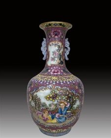 A Rare Enamel Lotus Figures Pattern Double-Ears vase