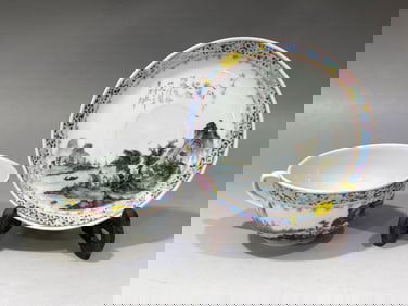 A Set of Rare Famille-Rose Landscape Pattern Cup Plate