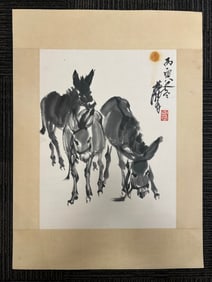 A Chinese Vertical Scroll Ink Painting of Donkey on Paper