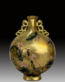 A Rare Enamel gold ground Flower and Bird Pattern vase