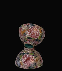 A Pair of Rare Enamel Flower Pattern Cup