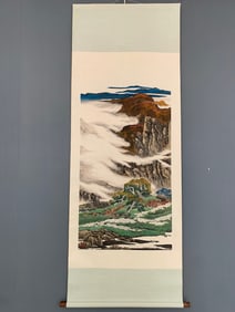 A Chinese Vertical Scroll Ink Painting of Landscape on Silk