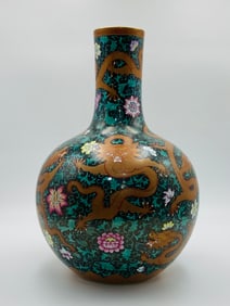 A Rare Foreign Color Lotus Flower and Dragon Pattern Vase