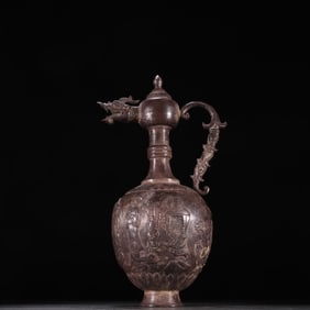 A Rare Pure Silver Phoenix Head Character and Story Pattern Pot