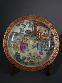 A Rare Enamel Gold-Outlined Figure Pattern Plate