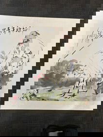 A Chinese Vertical Scroll Ink Painting of Flower, Bird and Figure on Paper
