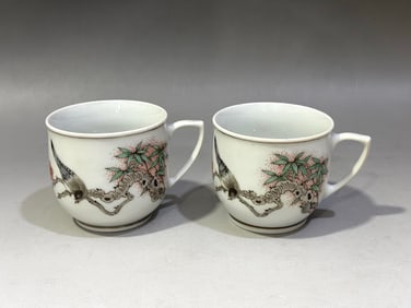 A  pair of Rare Flower and Bird Pattern Cup