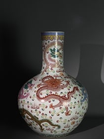 A Rare Famille-Rose Dragon Pattern Vase