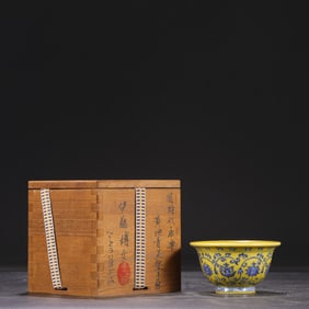 A Rare Blue and White on Yellow Ground Lotus Pattern Cup?