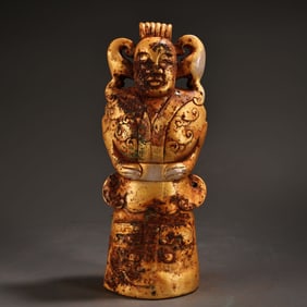 A Rare Carved White Jade Figure Ornament