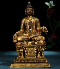 A Rare Gilt Bronze Sakyamuni Seated Statue
