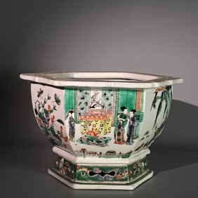 A Rare Wucai Figure Pattern Flowerpot