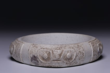A Rare Archaic Jade Beast Face Pattern Bracelet