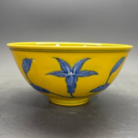 A Rare Blue and white Yellow-glazed Lotus Flower Pattern Bowl