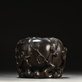 A Rare Zitanwood Plum flower Pattern Carved Water Pot