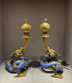 A pair of Rare Cloisonne Dragon Plate Incense Burner