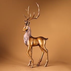A Rare Coppery High Relief Painted Gold and Silver Deer