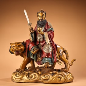 A Rare Coppery High Relief Carved, Painted and Gilded Buddha Statue