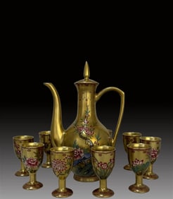 A Set of Rare Enamel Outline in gold Flower and Bird Pattern Ewer