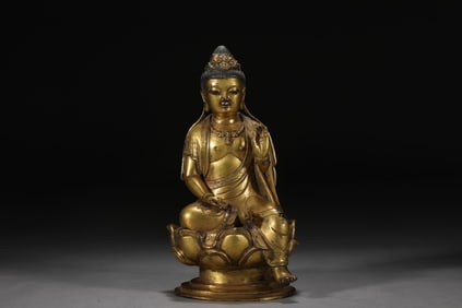A Rare Gilt Bronze Statue of Avalokitesvara