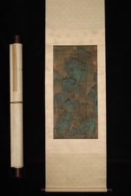 A Chinese Vertical Scroll Ink Painting of Landscape on Silk