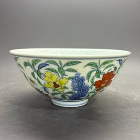 A Rare Doucai Rock and Camellia Pattern Bowl