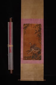 A Chinese Vertical Scroll Ink Painting of flower and bird on Silk