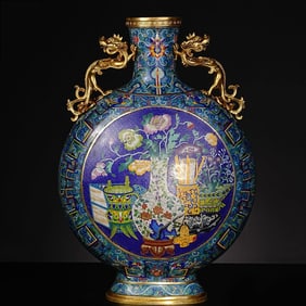 A Rare Cloisonne Double Dragon Ear Vase