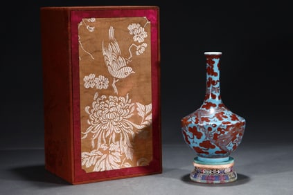 A Rare Bule Ground Iron-Red Dragon Pattern Vase