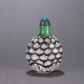 A Rare Colored Glaze Nested-Carved Lotus Petal Snuff Bottle