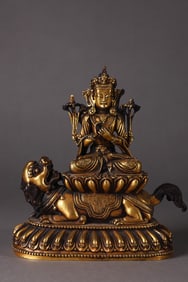 A Rare Gilt Bronze Lion-Roaring Avalokitesvara Seated Statue