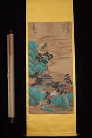 A Chinese Vertical Scroll Ink Painting of Landscape on Silk