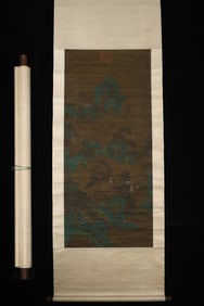 A Chinese Vertical Scroll Ink Painting of Landscape on Silk
