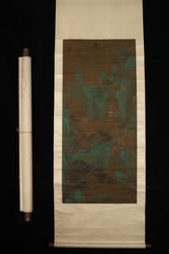 A Chinese Vertical Scroll Ink Painting of Landscape on Silk